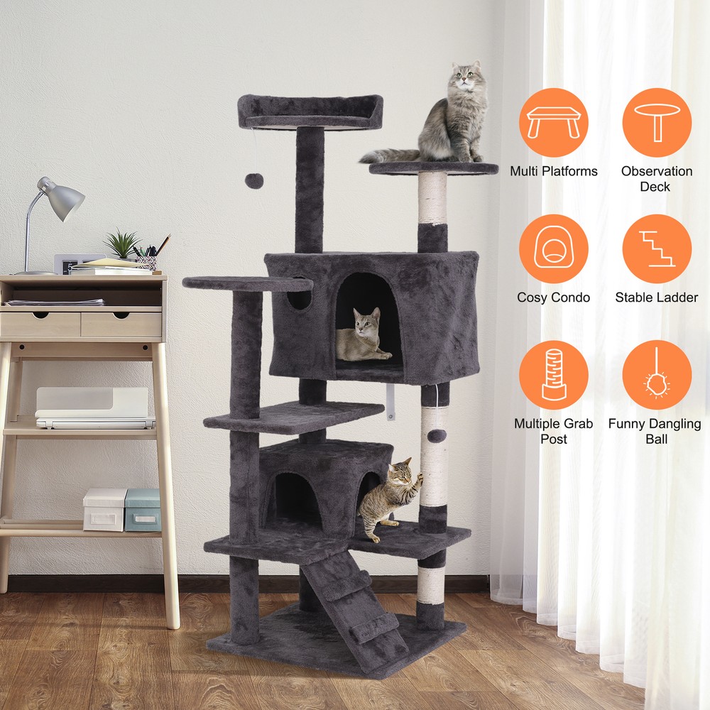55 inch Cat Activity Tree Tower Great For Climbing、Playing、Scratching & Relaxing