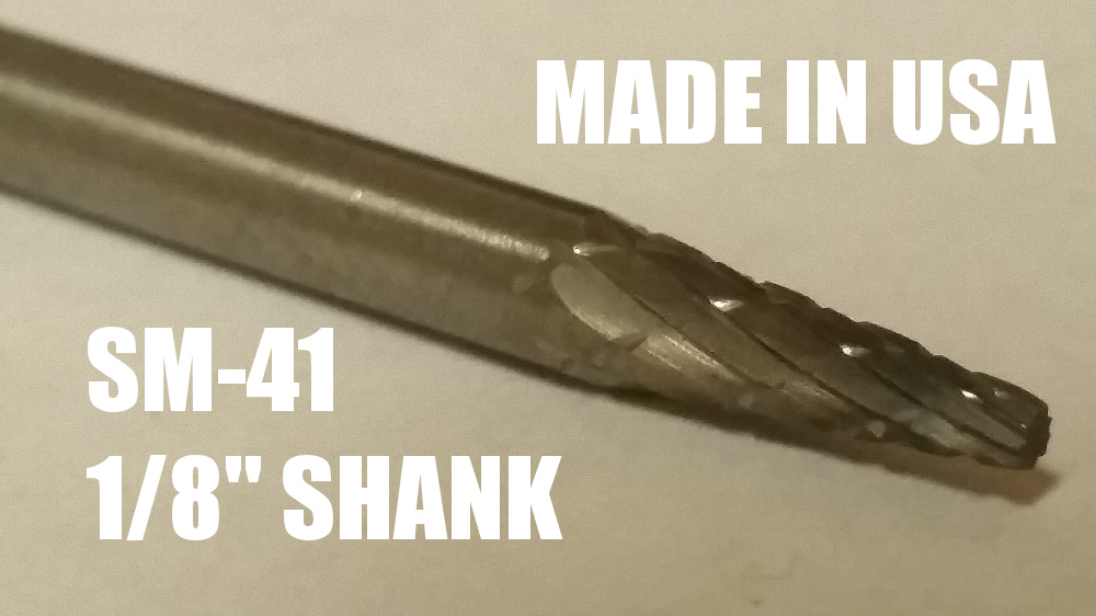 SM41D Cone Shape SOLID Carbide Burr Bur Cutting Tool Die Grinder Bit 1/8"