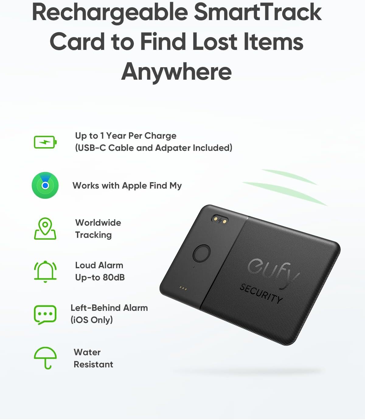 eufy SmartTrack Card E30 Bluetooth Tracker Rechargeable Work with Apple Find My