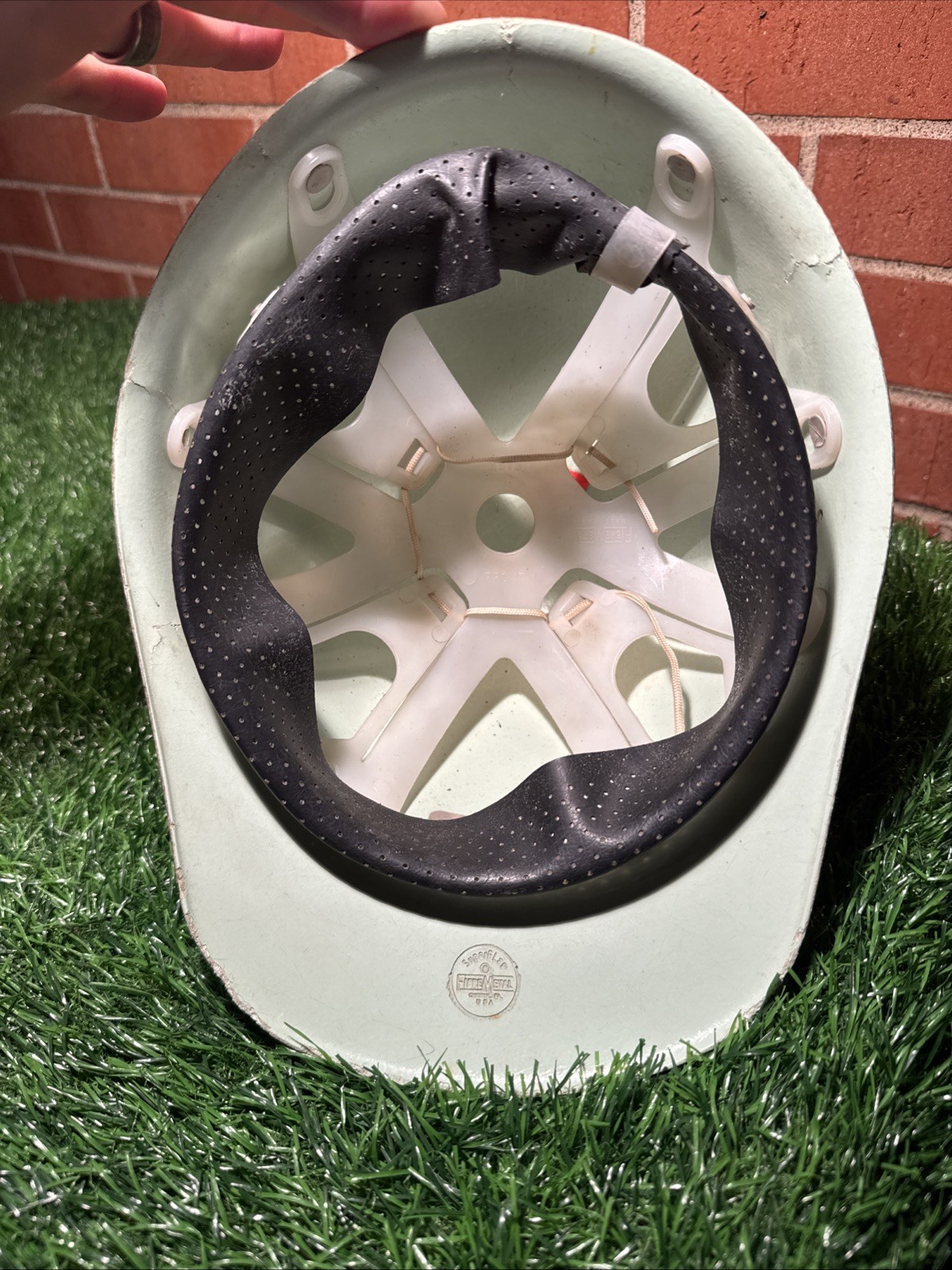 VTG 1969 Super-Glas Hard Hat with Blue and Yellow Stripe Design Kraft Foods?