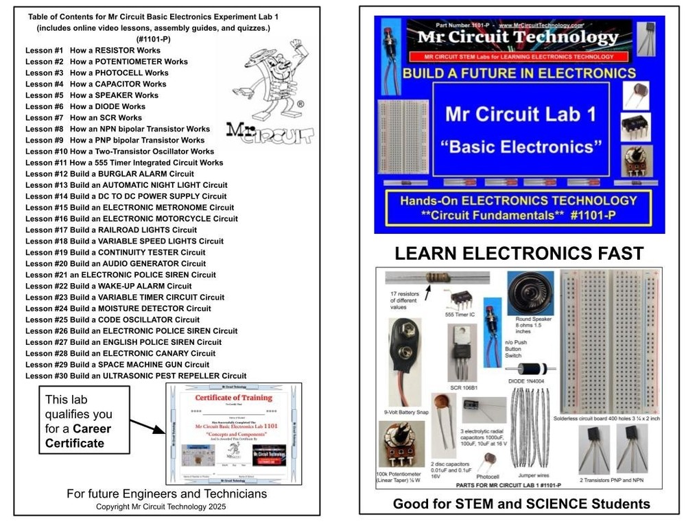 1101-P Basic Electronics and Lab with online lessons and quizzes - Mr Circuit