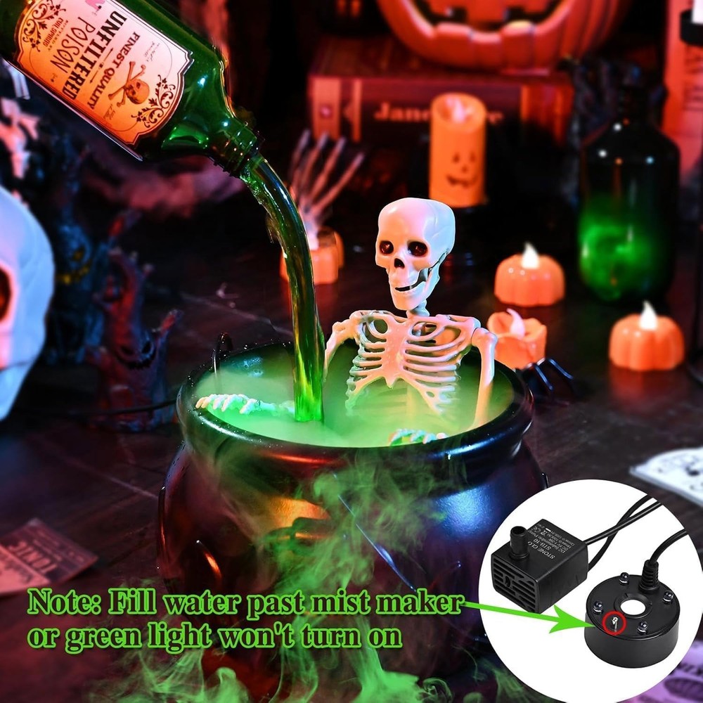 Cauldron Halloween Decor with Magic Floating Potion Bottles Diffuser Mist Maker