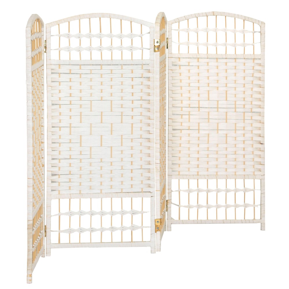 3 ft. Short Fiber Weave Folding Screen - White - 4 Panels