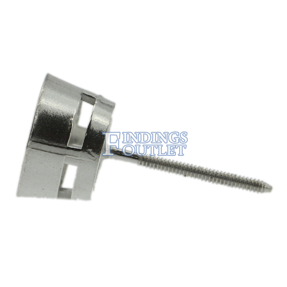 14k White Gold Round Bezel Stud Earring Mounting Setting Screw Back Post