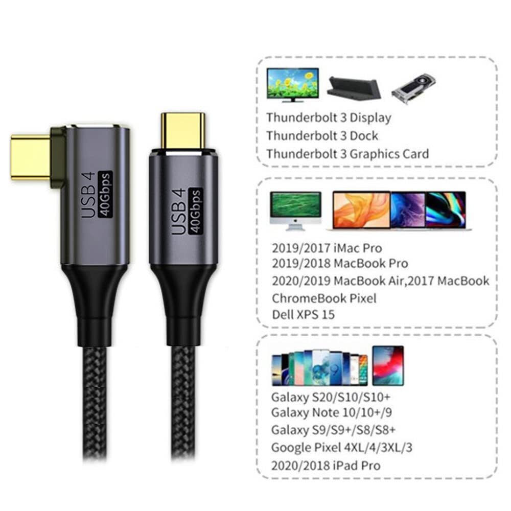 Angled USB4 Cable 100W Charging 40Gbps Data Transfer 50cm Thunderbolt 3/4