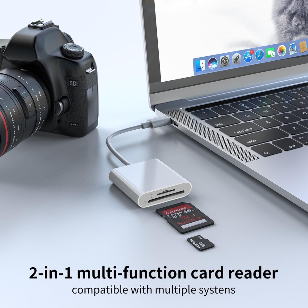 USB C SD Card Reader for iPhone 15 16/iPad/MacBook/Mac,Type C 2Slots, White