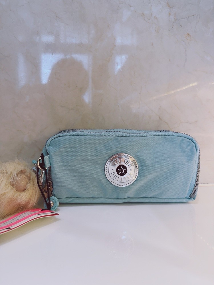 NEW Kipling Gitroy Pencil Case Cosmetic Case Bride BLue Monkey Charm
