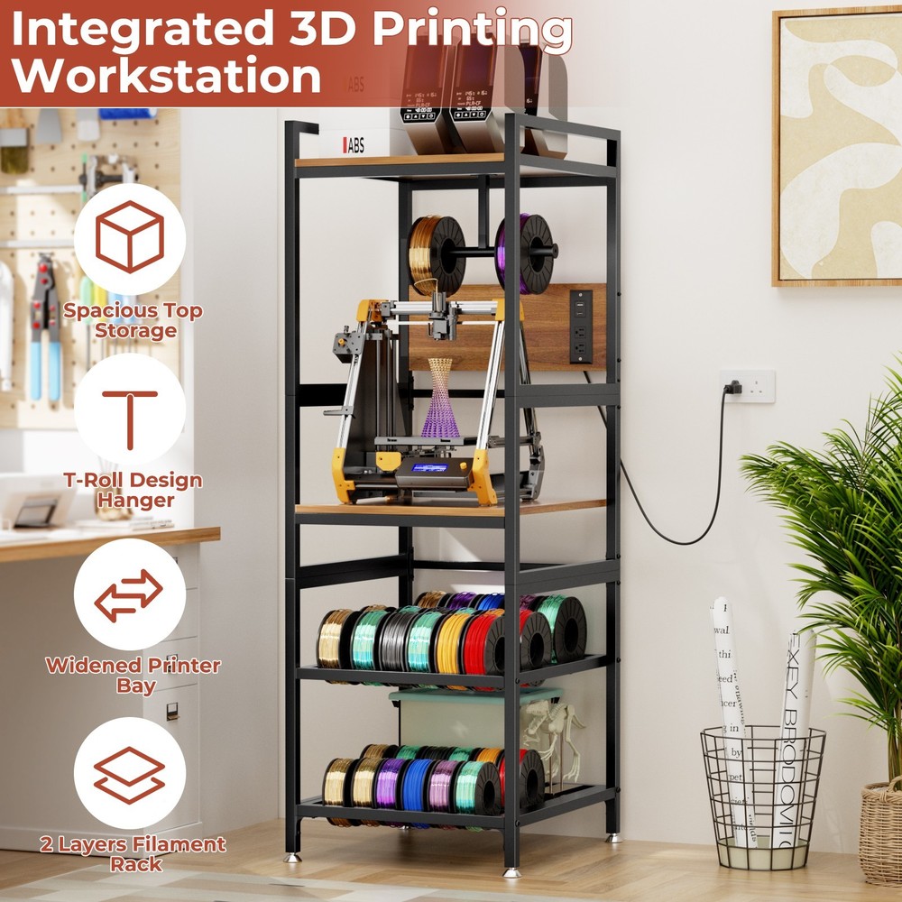 Heavy-Duty 3D Printer Stand with Filament Storage & Power Panel