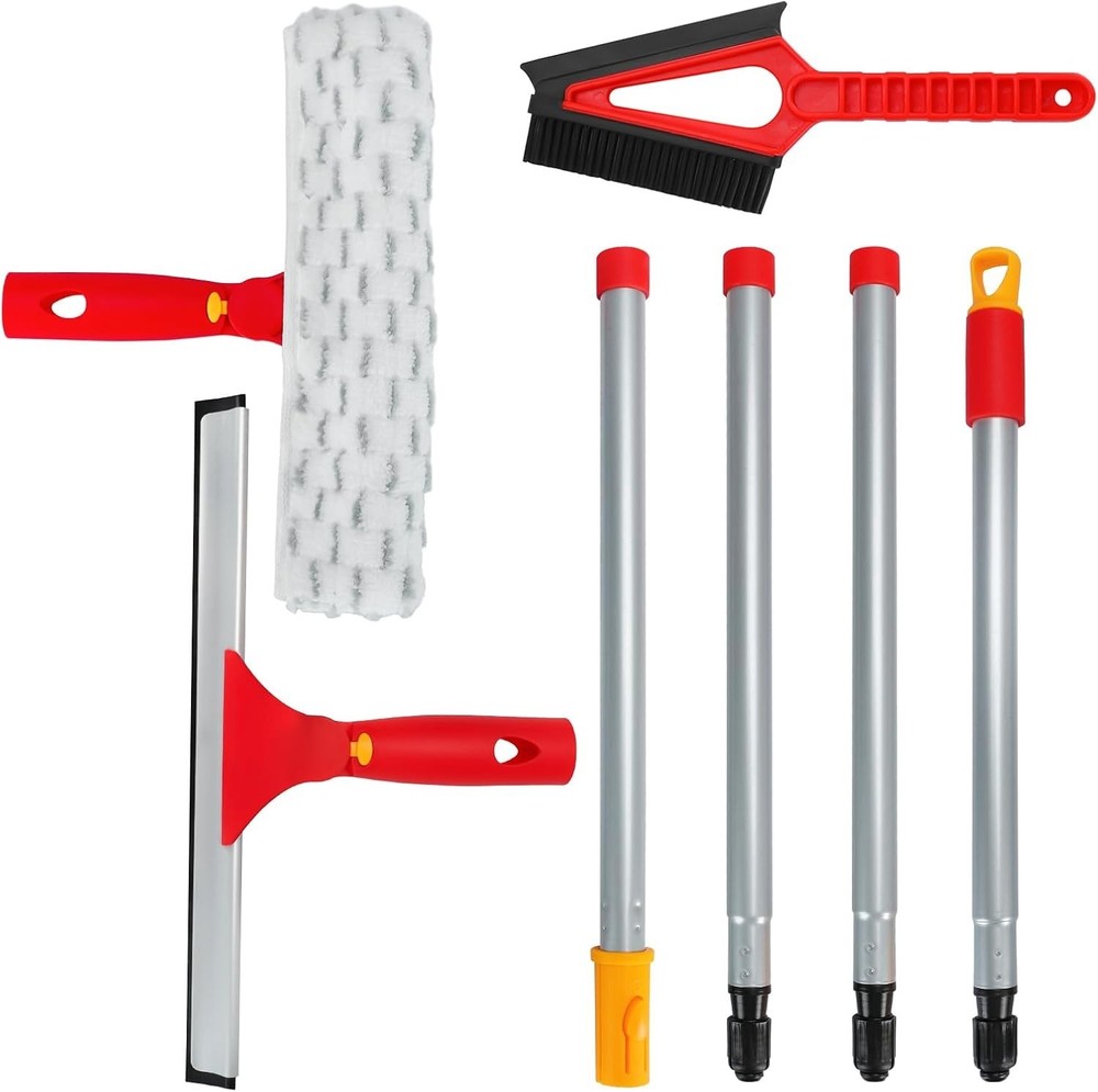 Window Cleaning Kit with Rotatable Squeegee and Microfiber Scrubber Window Clean