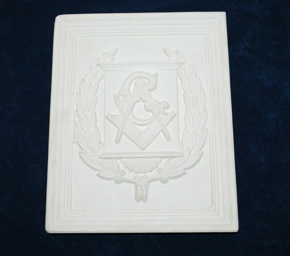 Vtg Ceramic Bisque Masonic Plaque Ready to Paint Fired Freemason Square Compass