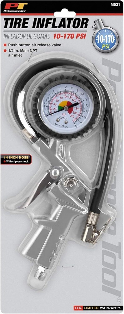 Performance Tool M521 Tire Inflator with Dial Gauge