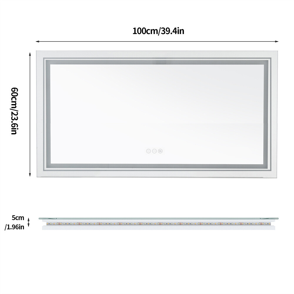 Large LED Bathroom Vanity Mirror with Front & Backlight Anti-fog Memory Dimmable