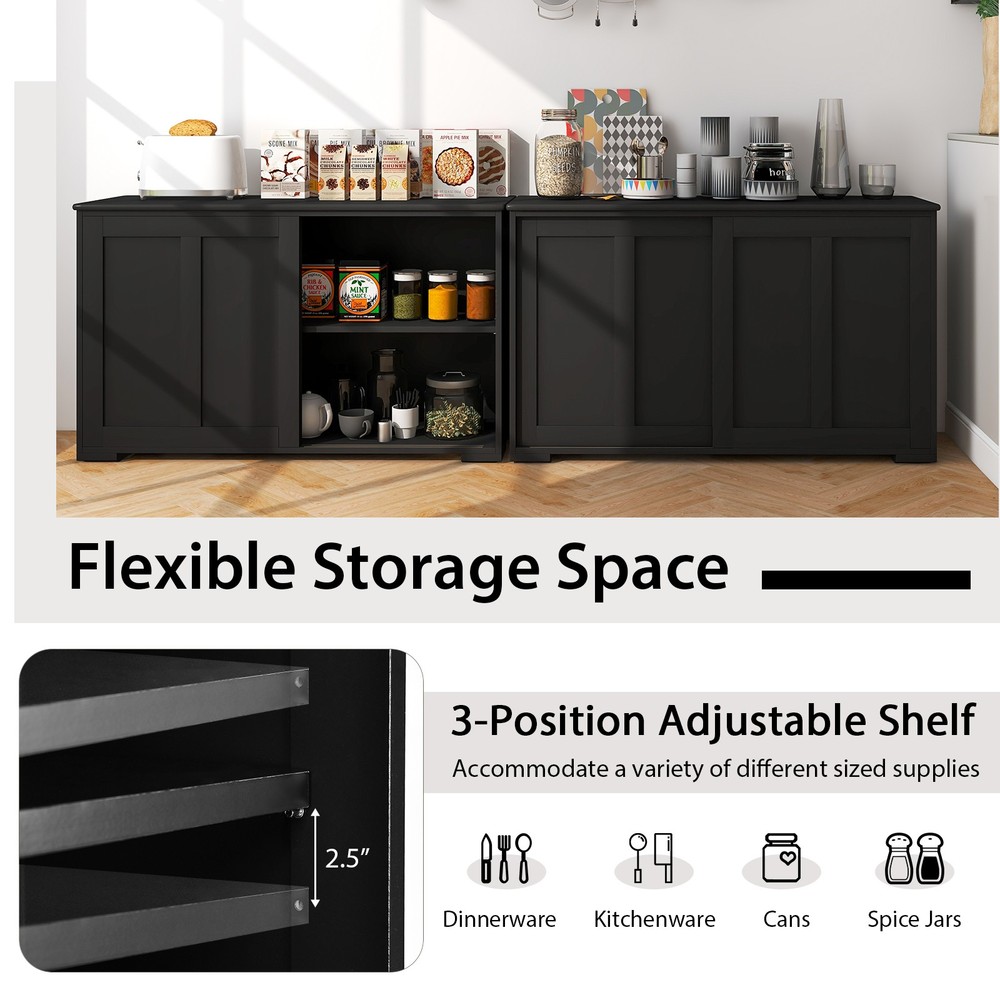 Stackable Buffet Sideboard Set of 2 w/ Sliding Doors & Adjustable Shelf Black