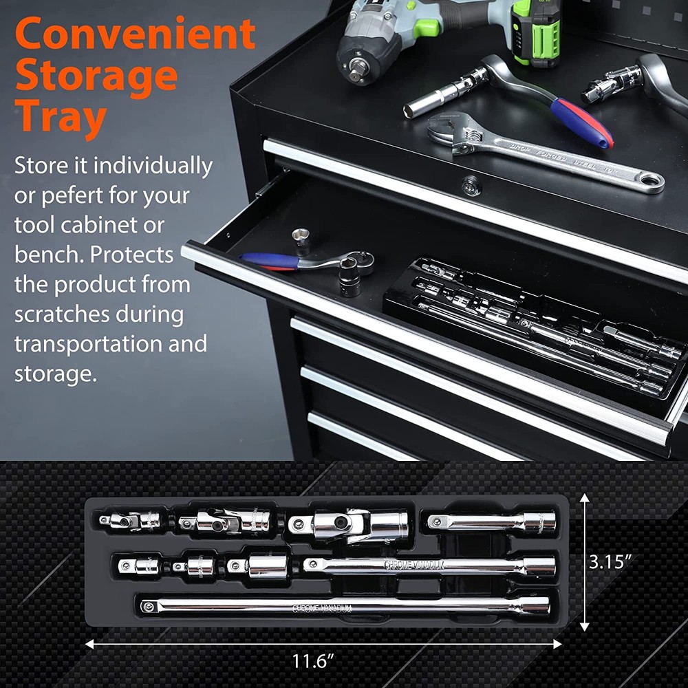VALUEMAX 9 PCS Socket Accessory Set 3/8" Drive Extension Bar Set Chrome Plated