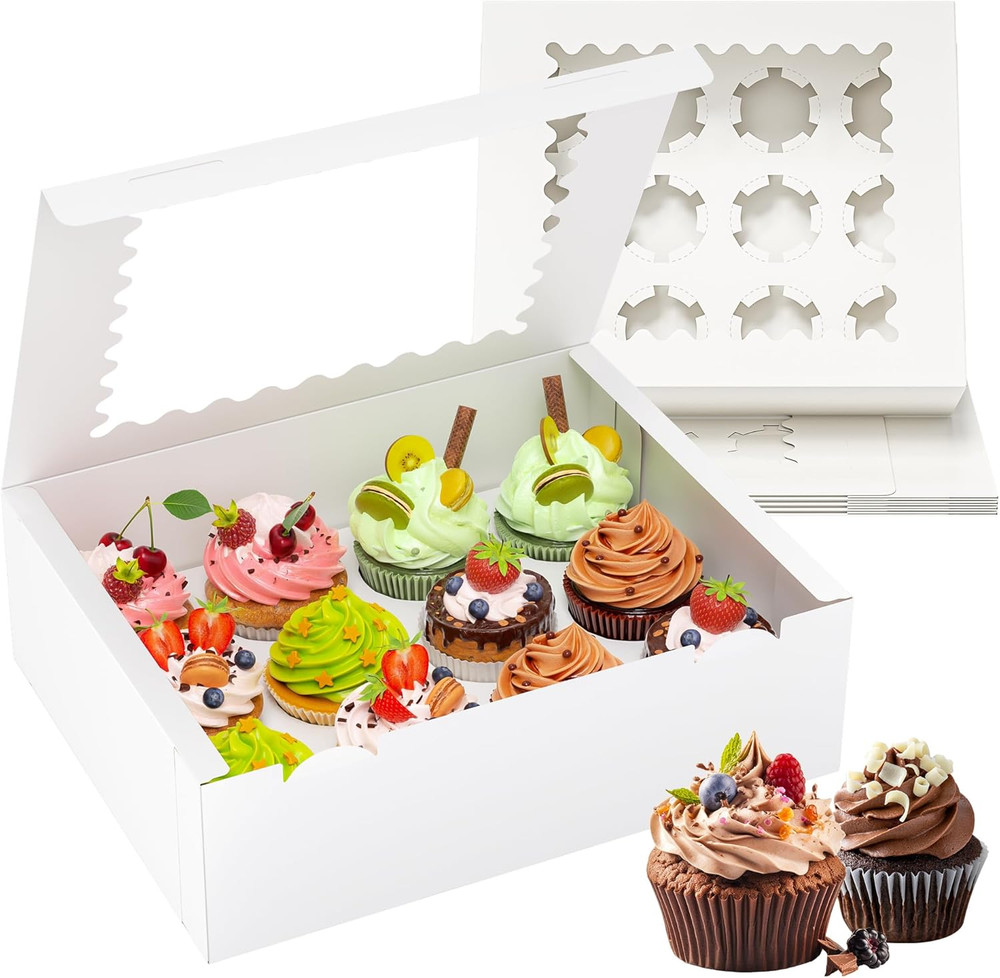 4 Pack Cupcake Boxes, Hold 12 Standard Cupcakes, Cupcake Containers with Window