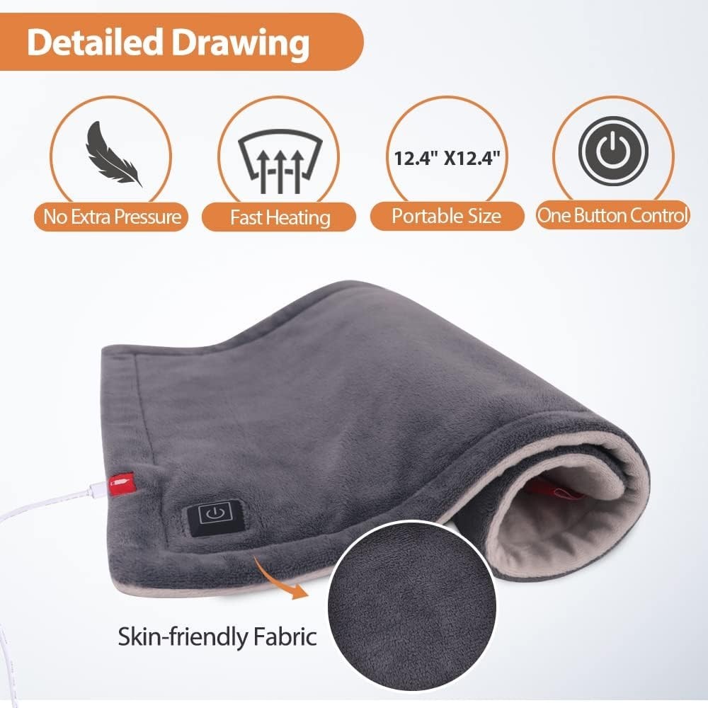 Lightweight USB Plug-In Heating Pad - Versatile 12"x12" Design with 3 Settings
