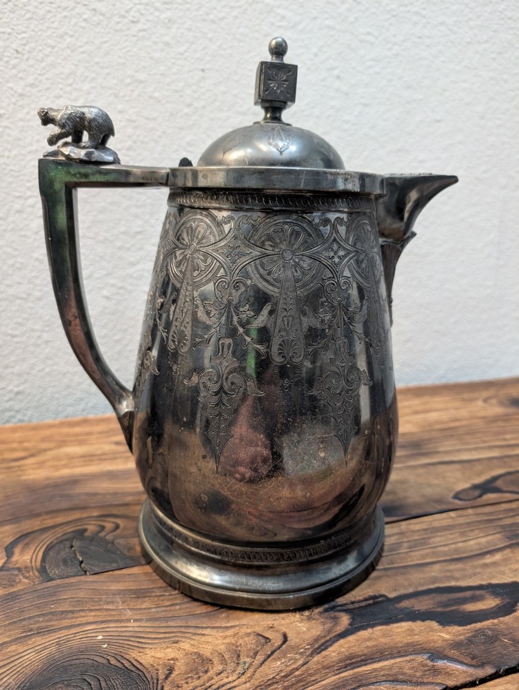 Antique Silver Plated Insulated Water Pitcher Ceramic 1858 Engraved