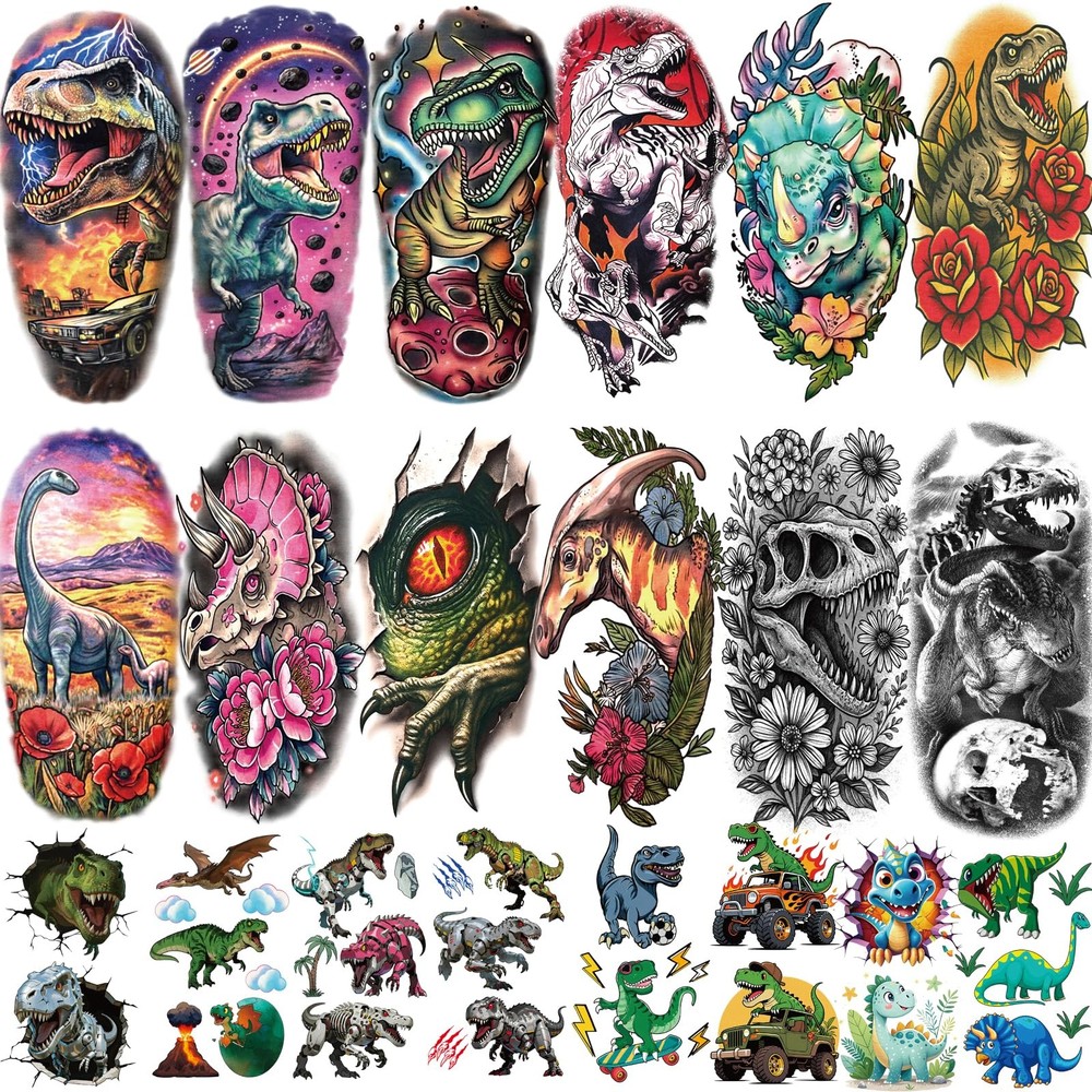 77 Sheets Dinosaur Temporary Tattoos for Kids Large, 77