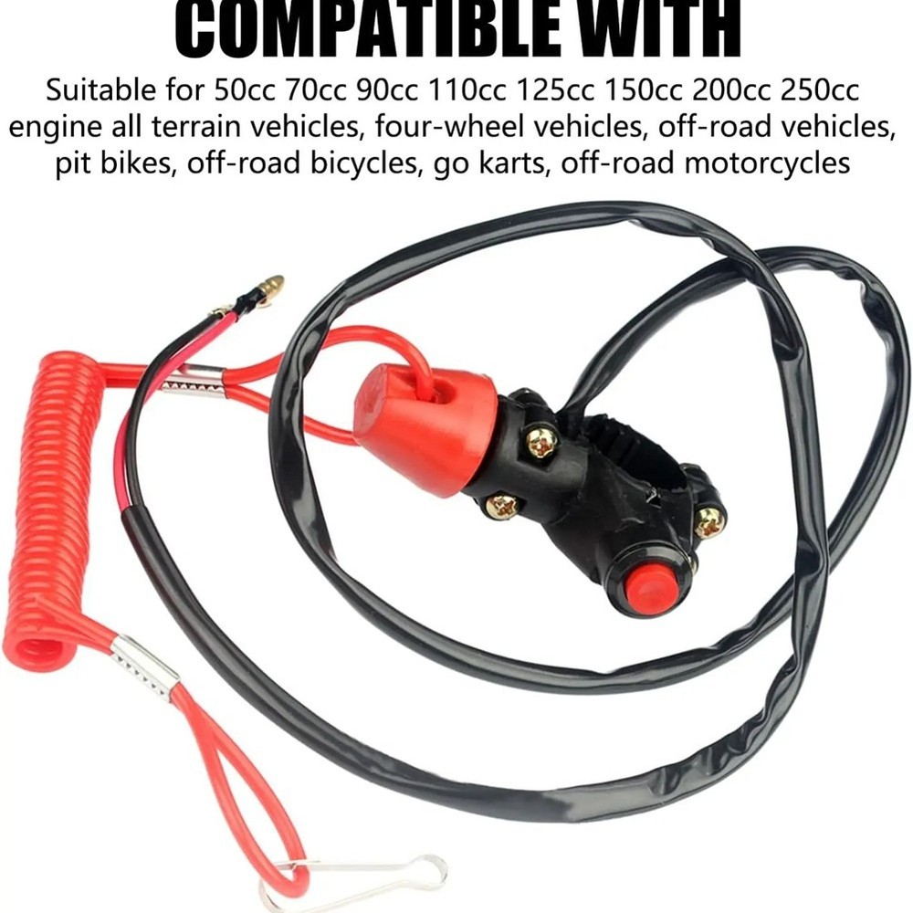 Motorcycle ATV Tether Lanyard Emergency Stop Motor Switch Push Button Universal 4861
