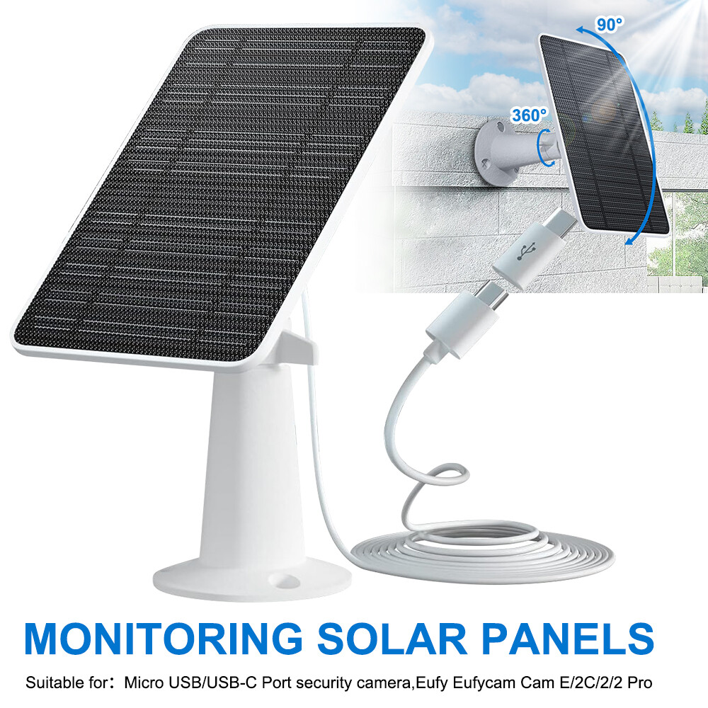 1-4Pcs Solar Panel Charge with USB Power Cable for Eufy Camera Micro USB Type-C