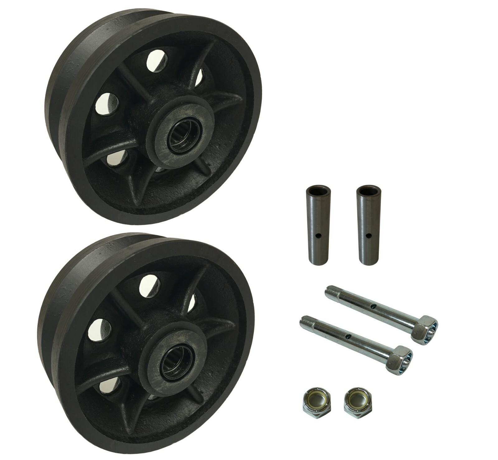 2 Caster Wheels Set 4" 5" 6" 8" V-Groove Wheel Set with Bearing & Kit