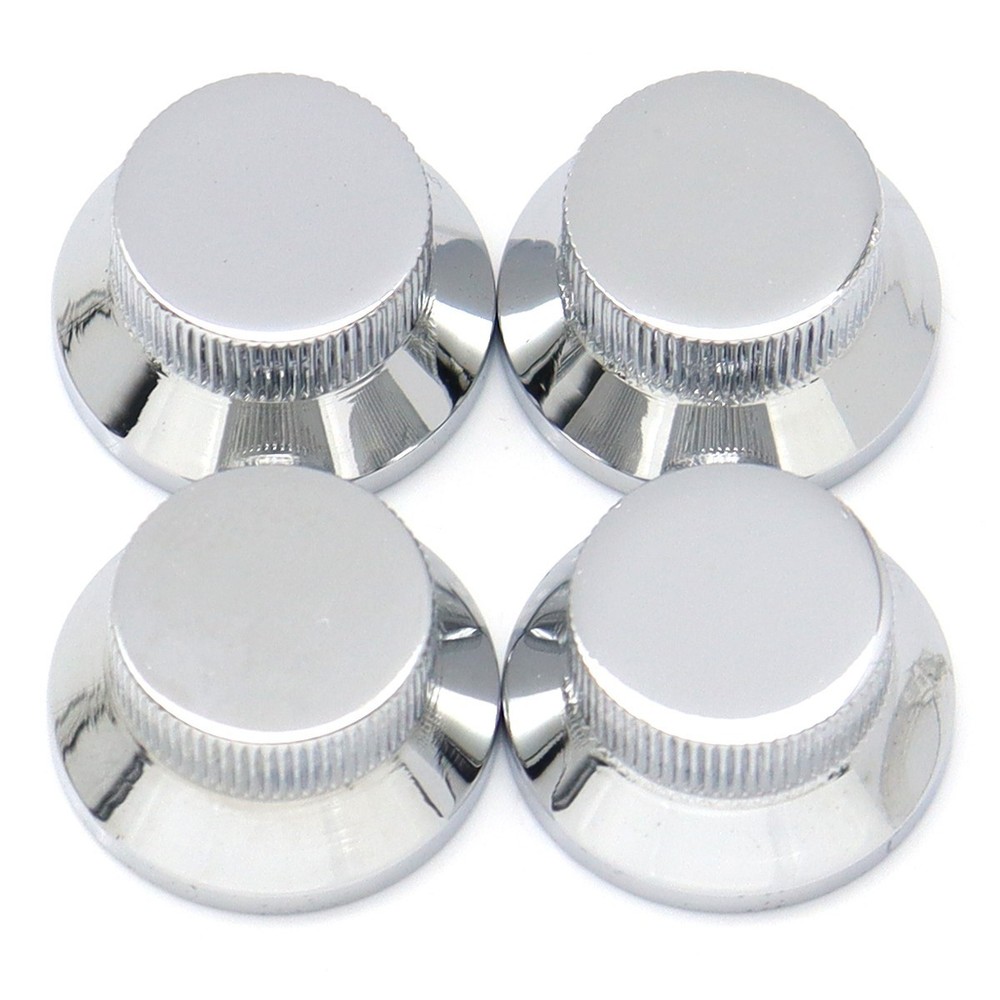4Pcs Metal Hat Top Flat Top Bass Knobs Guitar Knobs Push-in Control Knobs Silver