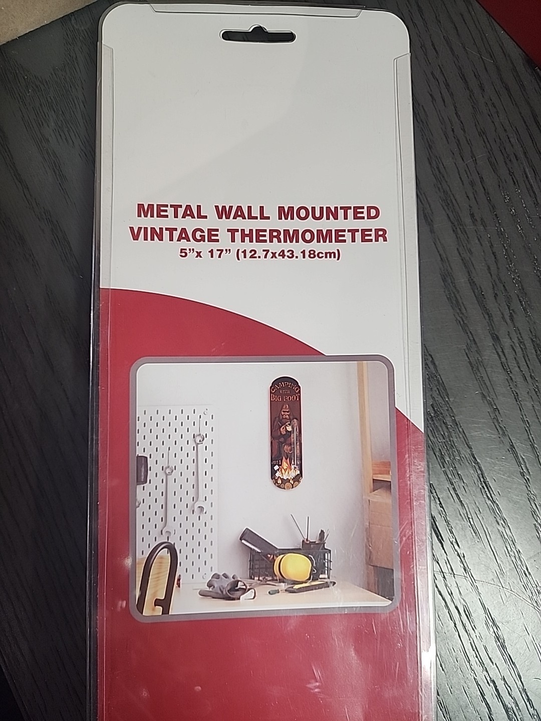 Camping with Bigfoot Vintage Thermometer Sign - Embossed Metal Indoor/Outdoor