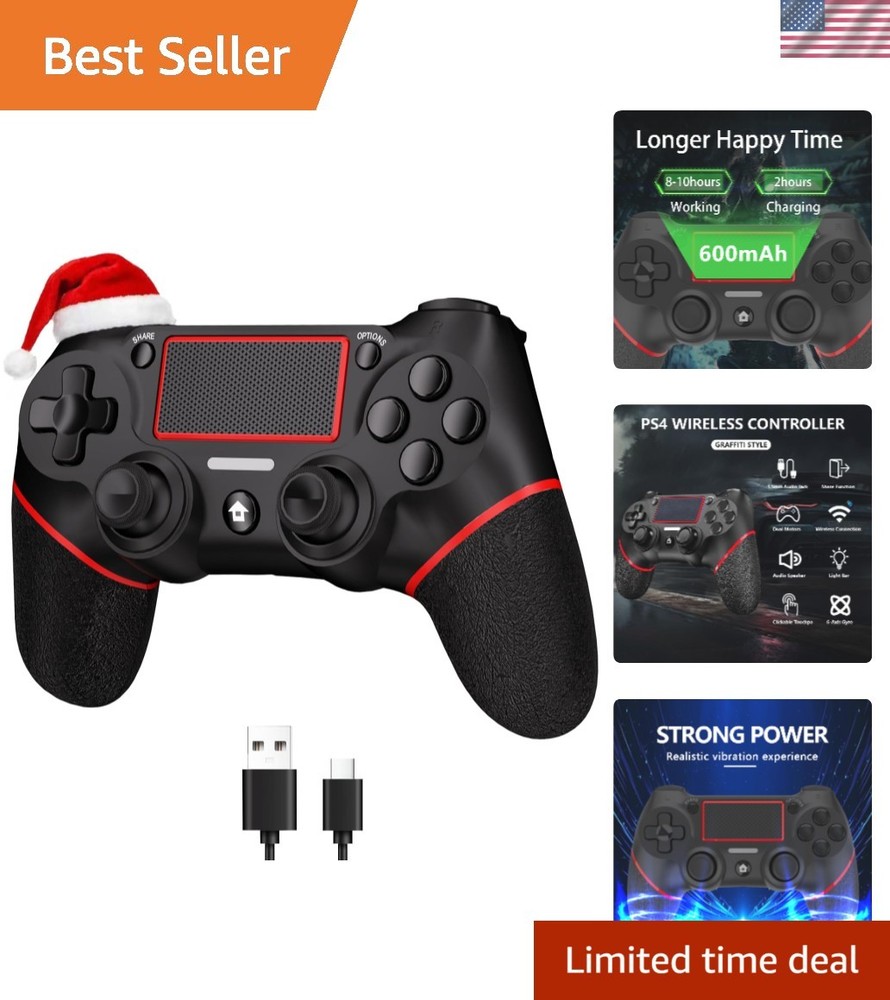 High-Performance Black Red Wireless PS4 Controller with Touchpad & Share Button