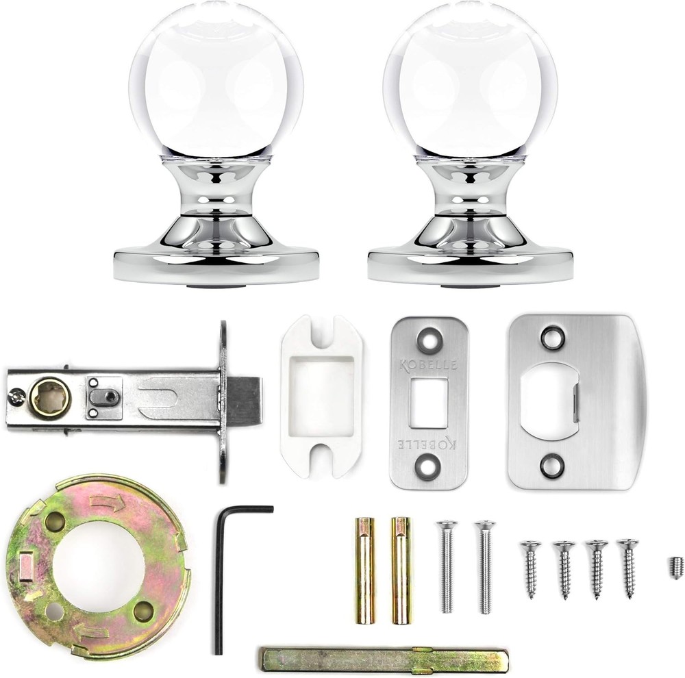 Passage Round Ball Crystal Door Knobs Polished Chrome Round Rosette