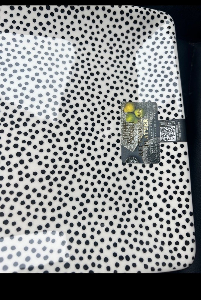 Thyme & Table Dot Rectangular Platter Stoneware Gold Trim Dishwasher Micro Safe