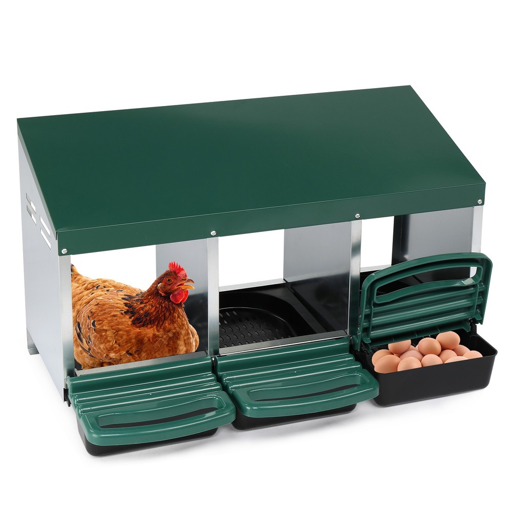 3 Compartment Roll Out Chicken Nesting Box with Plastic Basket, Egg Nest Box Chi