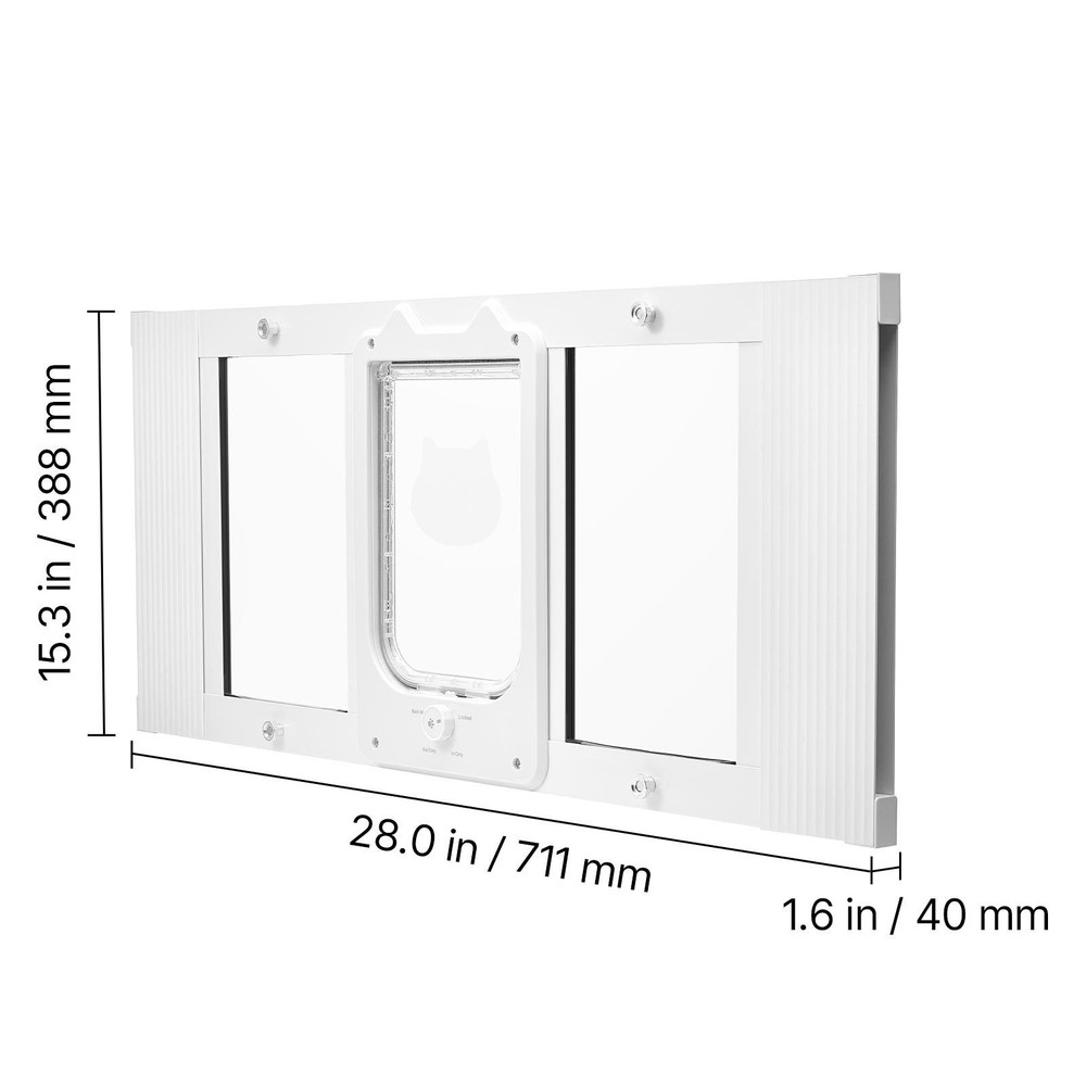 Cat Door for Window, Adjustable to Fit Window Width 31"-36", 4 Secure Lock Modes