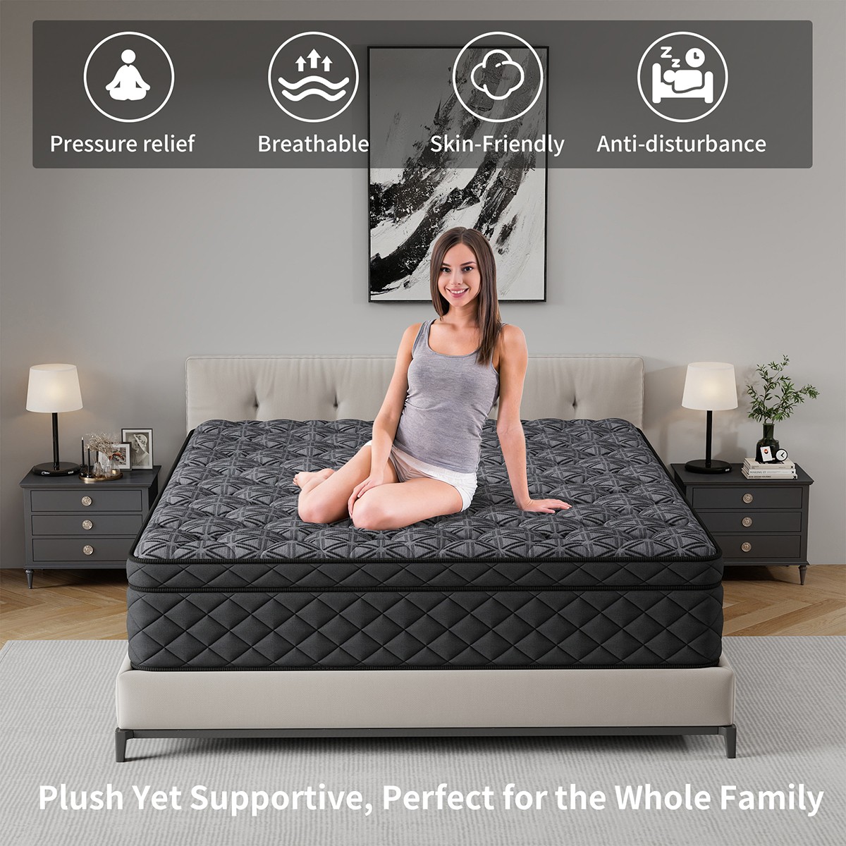 12" 14" Twin Full Queen King Mattress Gel Memory Foam Pocket Spring Bed in a Box