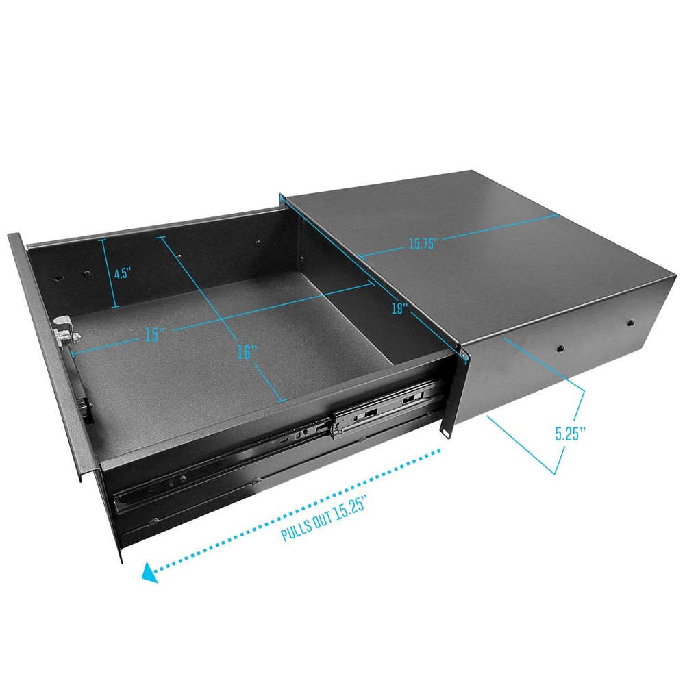 3U Locking Rack Drawer by AxcessAbles | 15" Deep Secured Metal Server Rack Mo...