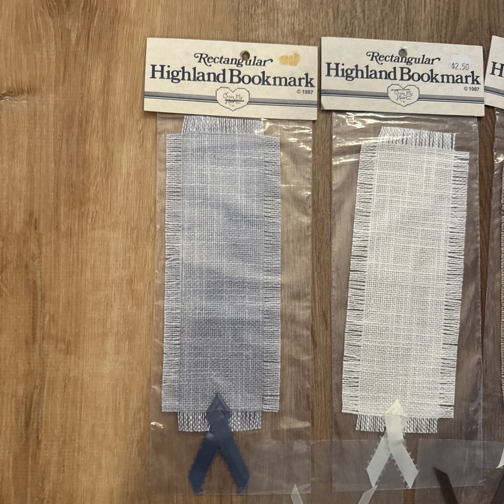 Rectangular Highland Bookmark Cross Stitch W/ Ribbon Blue, Cream, Brown