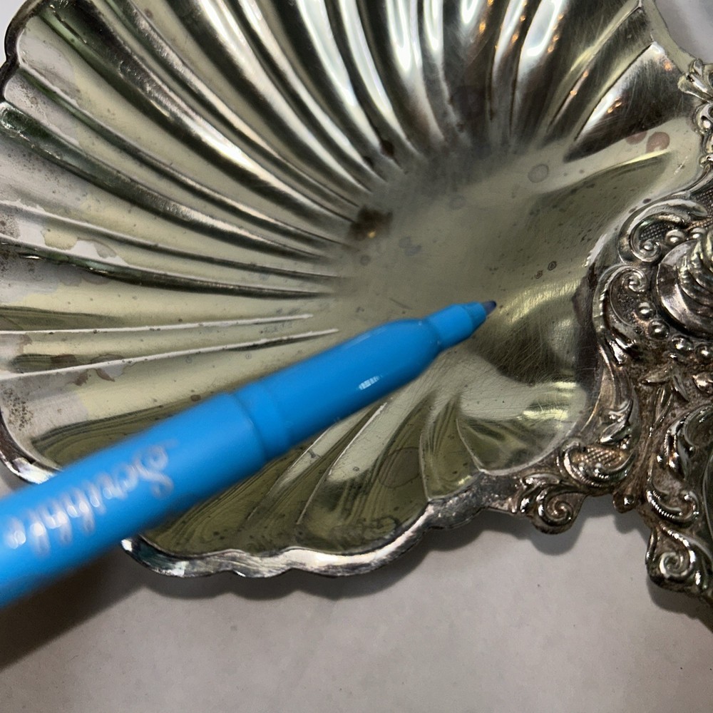 Vintage Silvertone Double Clamshell Serving dish Unpolished FLAWED, Damaged