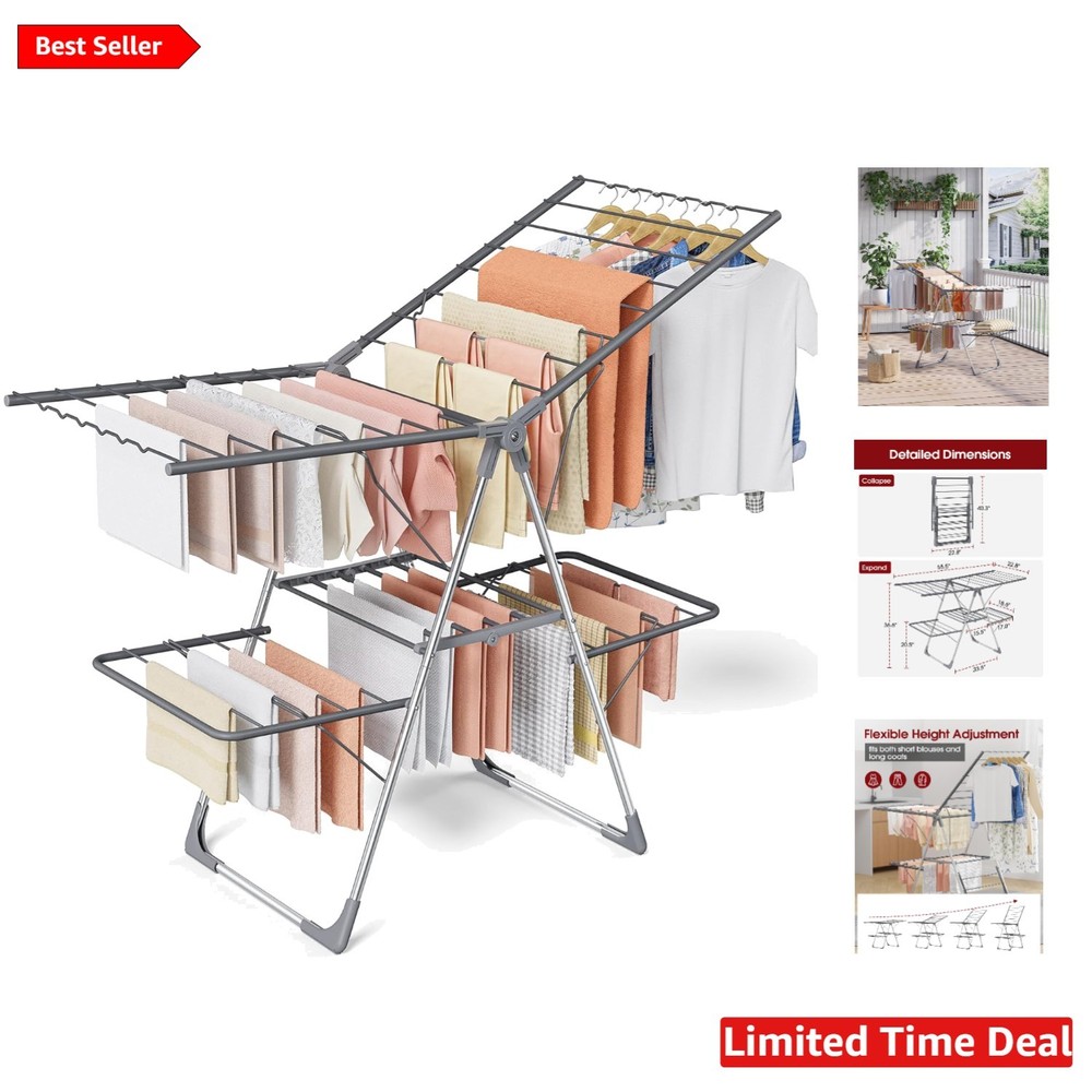 Effortless Setup Clothes Drying Rack - Foldable & Adjustable for All Weather