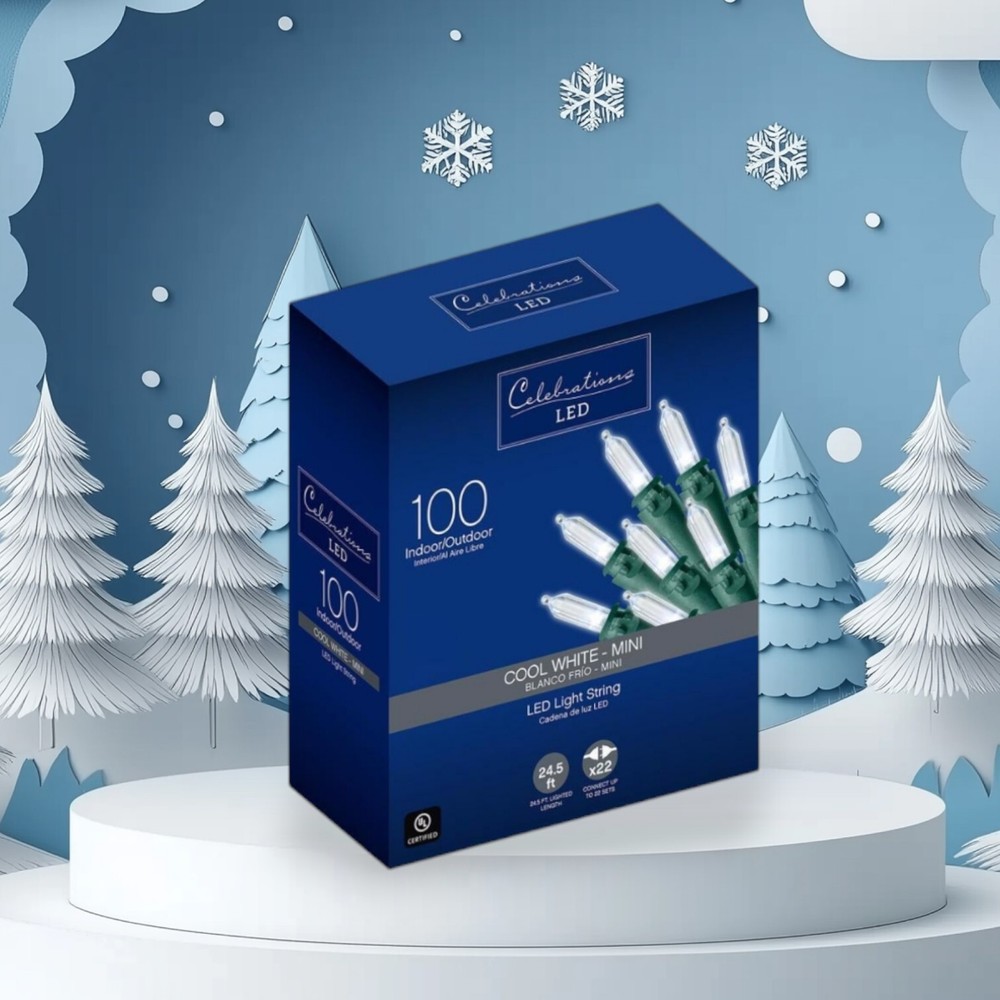 Celebrations LED Cool White-Mini 100 Indoor/Outdoor String Lights