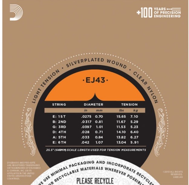 EJ43 Pro-Arté Normal Light Classical Guitar Strings D'Addario