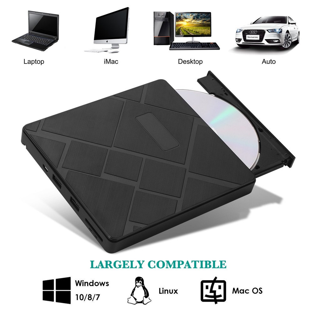 Type-C USB3.0 RW CD DVD Writer Burner External Optical Drive Player TF/SD Reader