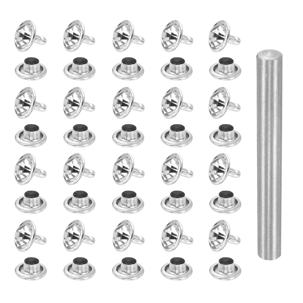 100pcs Crystal Rivets 10mm Rhinestone Stud with Installation Tool, Silver Clear