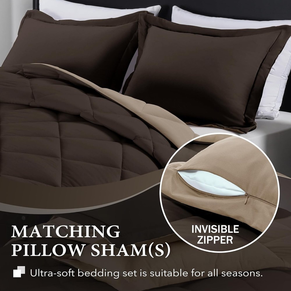 King Size Comforter Set - Brown and Tan King Comforter, Soft Bedding Sets