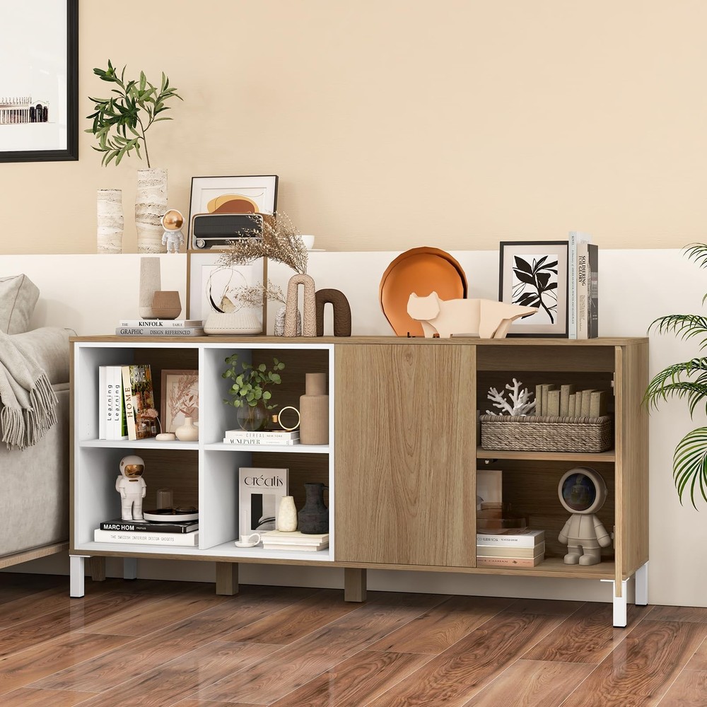 Buffet Cabinet with Storage, Kitchen Sideboard with 4 Compartments