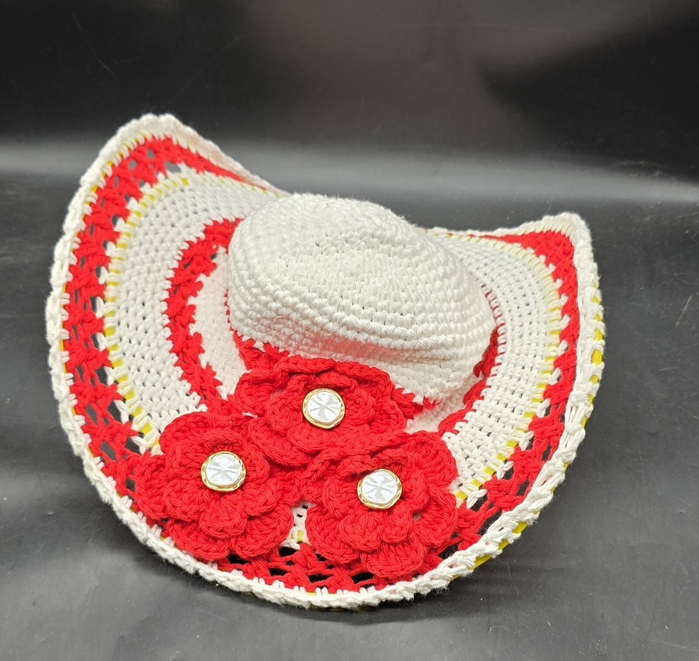 Handmade Crocheted Hat Red White