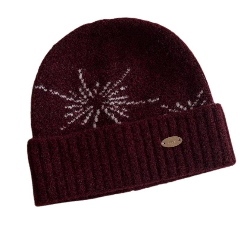 Stretchy Knitted Brimless With Snowflake Pattern Thick Warm Winter Pullover Hat
