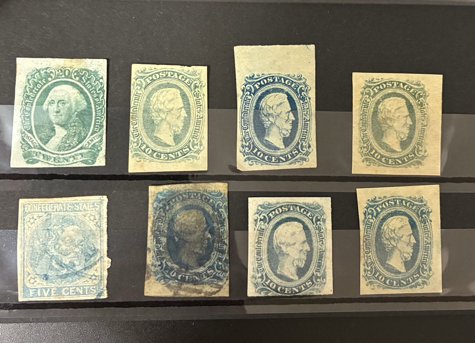8 CONFEDERATE STAMPS USED UNUSED 1861-1864 GEORGE WASHINGTON JEFFERSON DAVIS