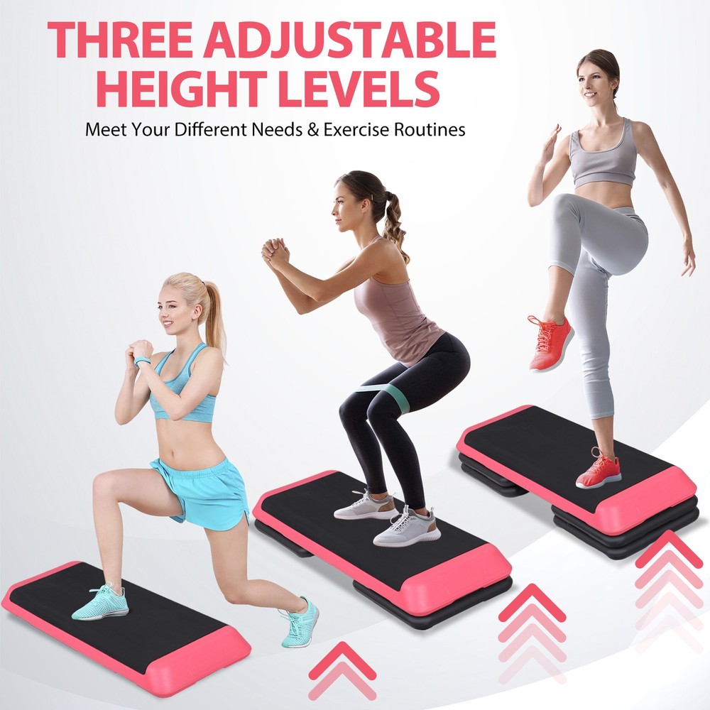 43" Training Exercise Aerobic Stepper Workout Step Storage 4"- 6"- 8" Pink