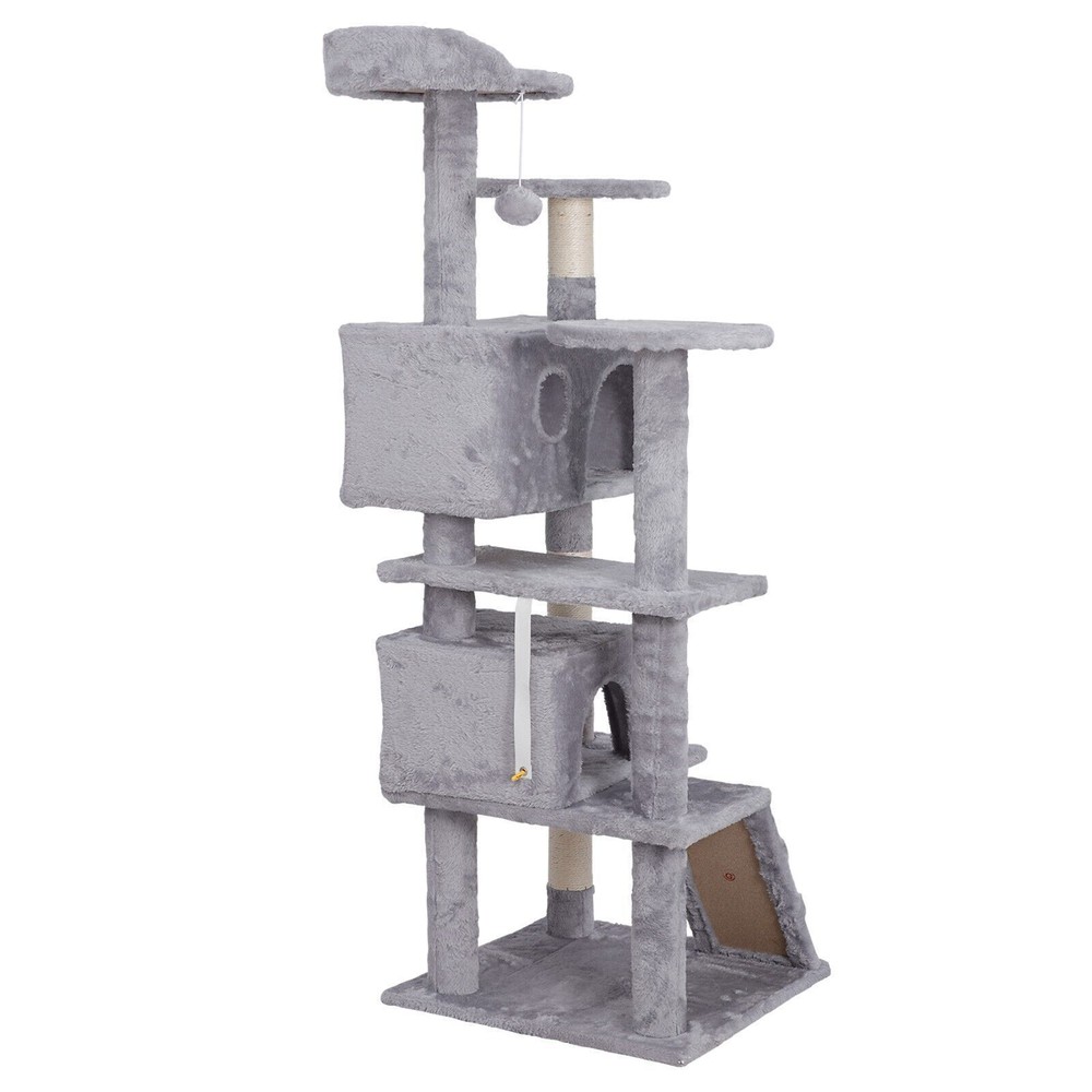 55" Cat Tree Tower Condo Scratching Post Kitten Activity W/3 Perches Light Grey