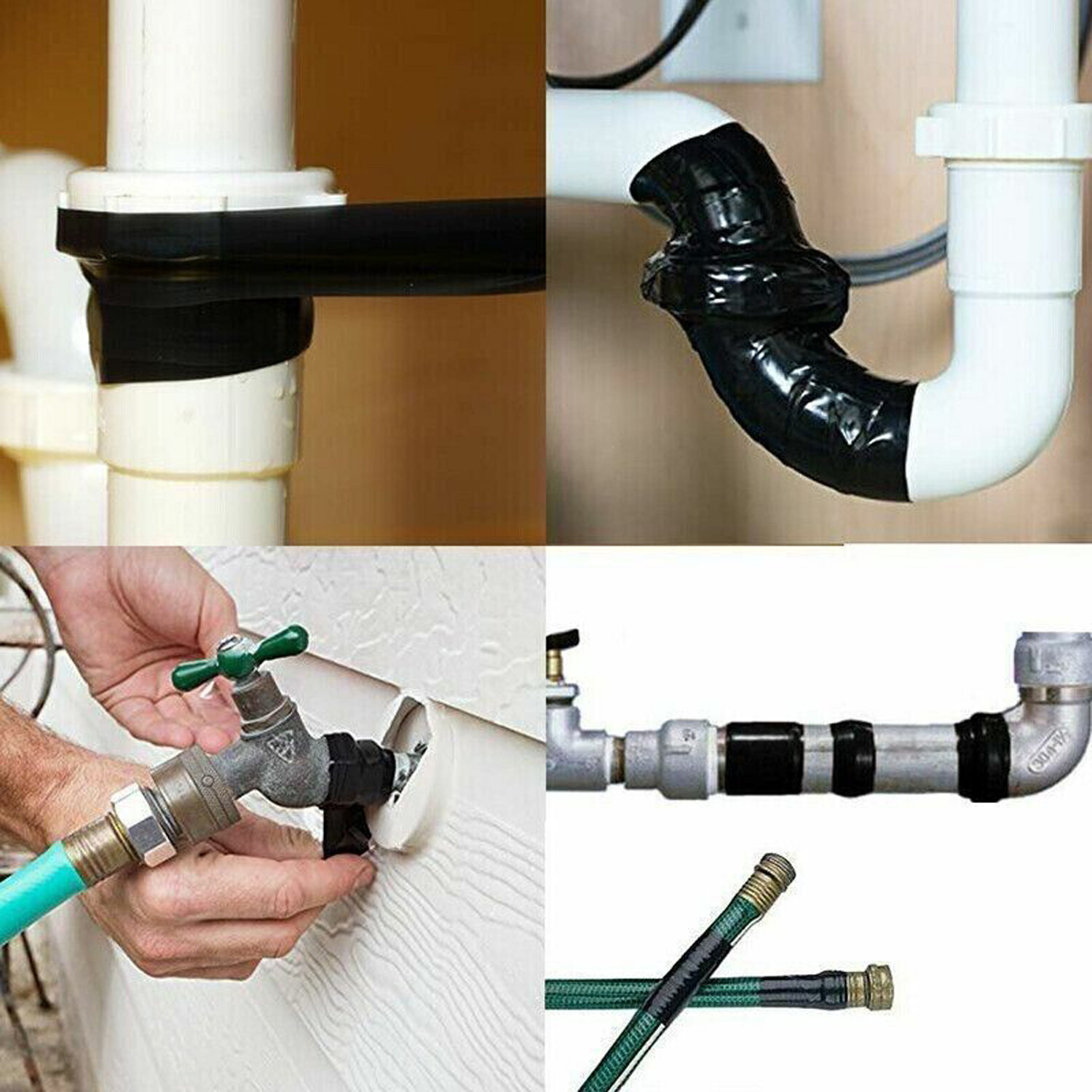 2pcs Black Rubber Silicone Repair Waterproof Adhesive Tape Rescue Self Fusing