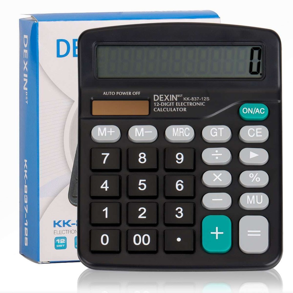 Large 12-Digit Calculator Big Button Desktop Math Display Solar Battery Powered